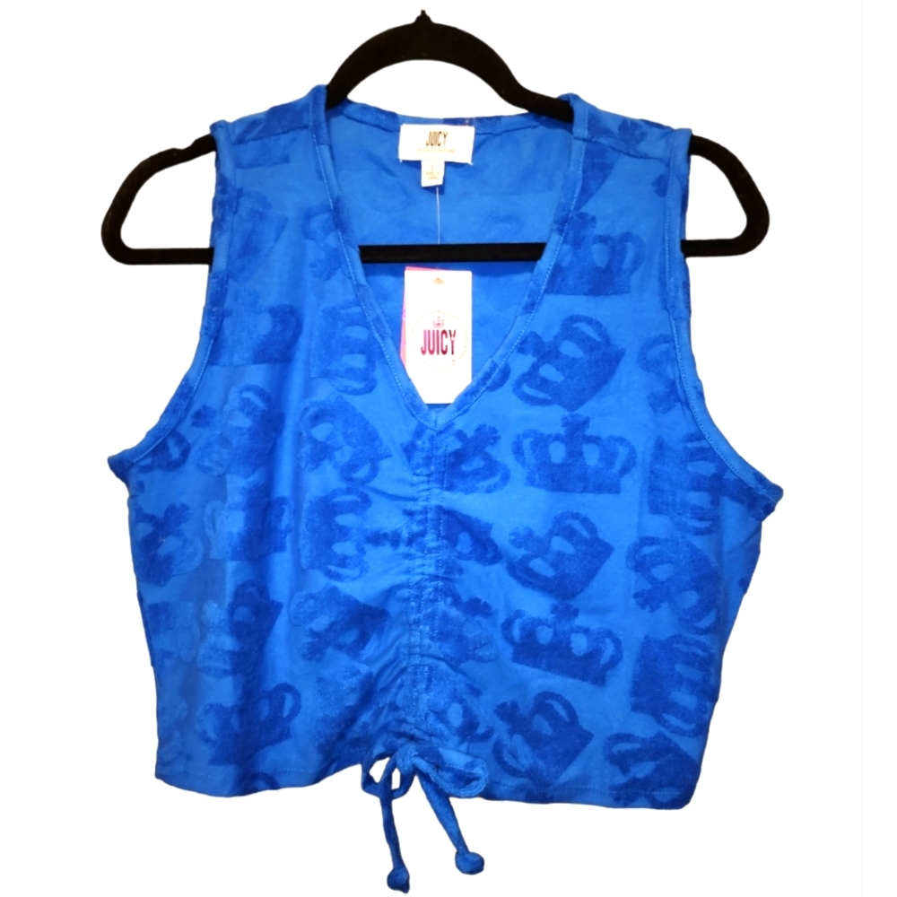 Juicy Couture Colbalt Blue Rouged Mid Drift Crop Top Size L